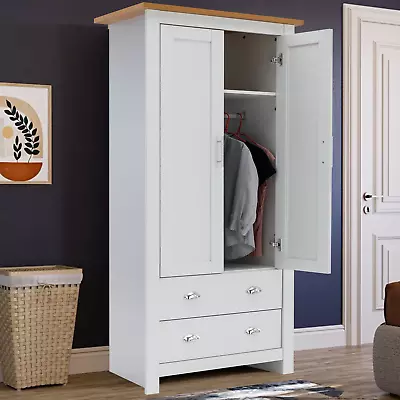 2 Door Wardrobe With 2 Drawers Clothes Storage & Hanging Rail Bedroom Furniture • £179.95