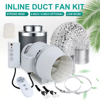 4  6  Grow Tent Ventilation Carbon Filter Silent Variable Speed Inline Duct Fan • $153.45