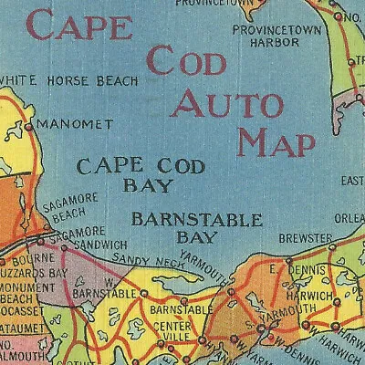 1951 Linen Cape Cod Map Message About Weather & Earl's Health Staying In Cabin • $8.99