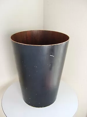 Mid Century Modern Teak Waste Paper Basket BLACK Walnut Round Sweden Servex 13  • $45