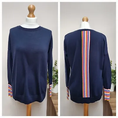 Boden Size S Rainbow Stripe Navy Long Sleeve Crew Neck Jumper Wool • £15.99