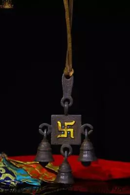 $106.80 • Buy 6.4'' Tibetan Buddhist Temple Bronze Gilt “卍” Swastika Statue Zhong Bell Pendant