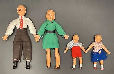 Vintage Caco Bending Dollhouse Family 4 1/4” Father 4” Mother Son Daughter • $29