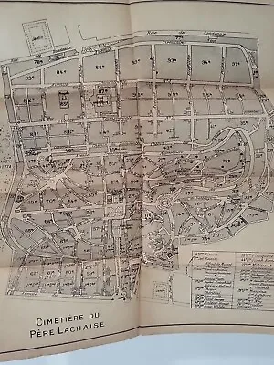 Map Cimetiere Du Pere Lachaise Map Vintage Antique Late 1800s Paris Cemetary • $25.99