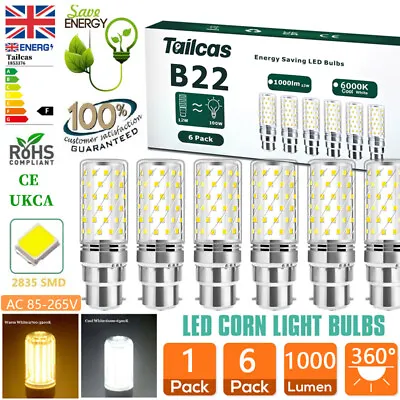 1-6Pcs BC B22 LED Light Bulbs High Brightness 1000lm SMD Corn Bulb Lamp 12W=100W • £2.95