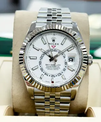 Rolex Sky-Dweller 326934 Jubilee Bracelet White Dial 18K White Gold Bezel Watch • $30660.38