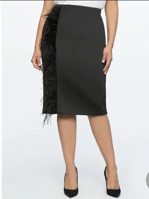 £31.42 • Buy Eloquii Skirt 28 Black Ostrich Feather Pencil