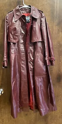 VTG Suburban Heritage Womens Size 10 Long Belted LEATHER Trench Coat/Jacket • $125