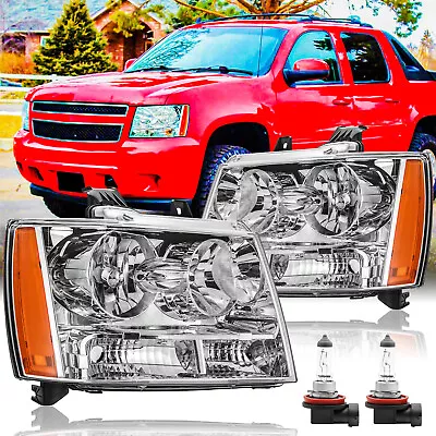 For 2007-2014 Chevy Avalanche Tahoe Suburban Amber Chorme Headlights With Bulbs • $98.59