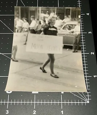 Weird 1960s Woman MOON PEOPLE SIGN Activist? Odd Girl Vintage Snapshot PHOTO • $9.95