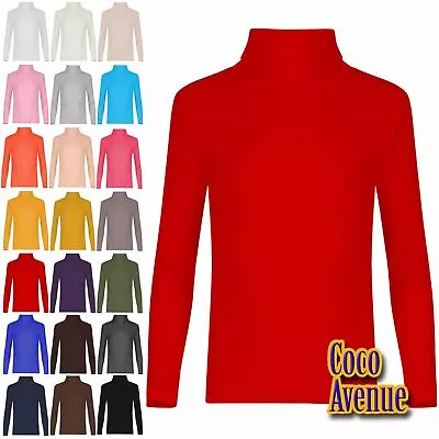 Kids Polo Neck Jumper Ribbed Long Sleeve T-Shirt Girls Boys Winter Jumper Top • £5.65