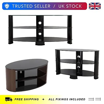 Walnut / Black Glass Oval TV Stand For 24 32 40 42 43 49 50 55 60 Inch TVs • £62.99