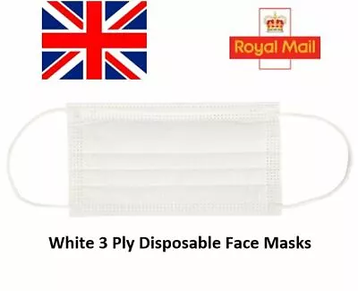 10 / 20 / 50 / 100 X White Disposable Face Masks 3 Ply Surgical Face Covers • £7.99