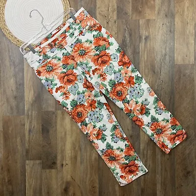 Anthropologie Cartonnier Floral Cropped Pants Womens Size 8 White Coral • $17.46