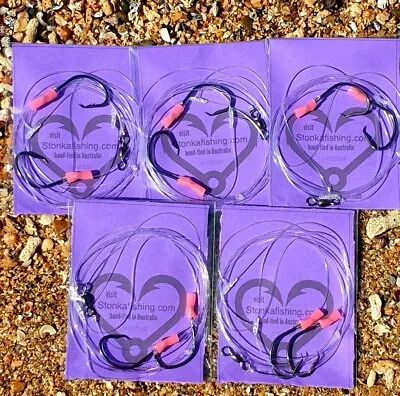 $13.59 • Buy 5 X 5/0 Sport Circle 60lb Paternosters Hand-Tied Fishing Rigs Pink Lumo