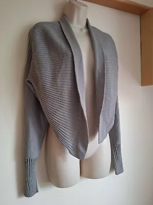 CREA CONCEPT Wool Blend Bolero Ribbed Cloud Grey Shrug Cardigan UK 12 EU 40 US 8 • $41.03