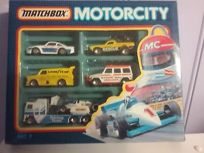 Matchbox - Motorcity - MC-9 - Racing Team Set - 1989 - MIB - Free Post + Track • $459