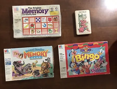 4 Vintage Milton Bradley Games-2 Memory Match 1 Bingo & 1968 Old Maid • $15