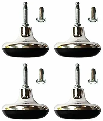 4 X Chrome Feet Bed Legs Glides Castor & Insert For Divan Base Sofa Chair Wheels • £5.19