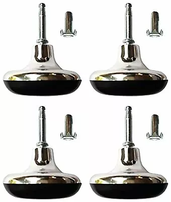 6 X Chrome Feet Bed Legs Glides Castor & Insert For Divan Base Sofa Chair Wheels • £5.95