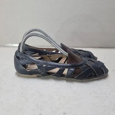 Fatface Women's Leather Flat Strappy Shoes Black Size Uk6 Eu40 (14-17) • £24.95