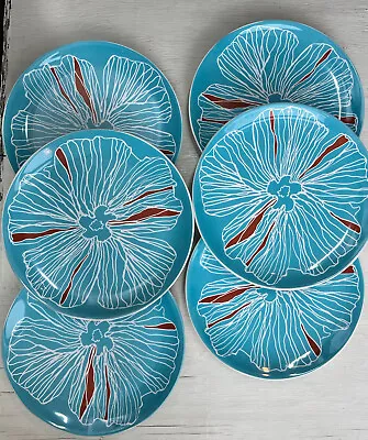 Ikea Bullra Salad Lunch Plates Set Of 6 Turquoise Blue Red White Floral 15199 • $35