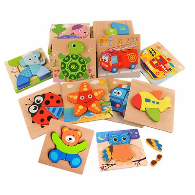 £4.99 • Buy Wooden Puzzles Toy For 1-3 Year Olds Toddler Animal Jigsaw Baby Educational Toys