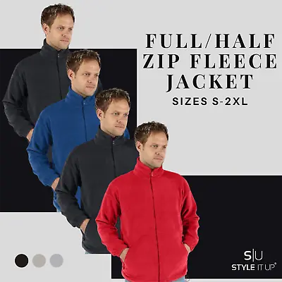 Mens Fleece Jacket Full Zip Up Polar Work Warm Anti Pill Outdoor Coat Top Pocket • £12.99
