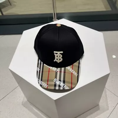 Burberry TB Monogram Motif Logo Nova Check Baseball Trucker Cap Hat Black Size M • $149