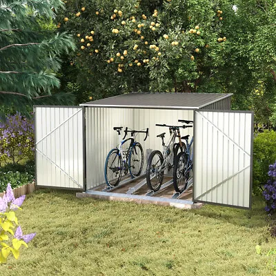 Large Steel Outdoor Garden Shed Bike Storage Tool Bicycle Store W/2/4 Bike Lanes • £269.95