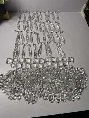 $99.99 • Buy Vintage??? Crystal Glass Chandelier Lamp Parts Lot Of 60 Prisms Squares & Parts