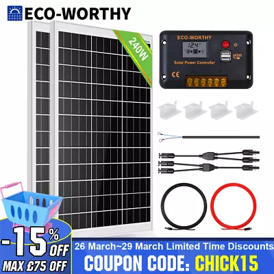 ECO-WORTHY 240W Watt 12Volt Mono Solar Panel Kit Battery Charger Caravan Shed RV • £169.99