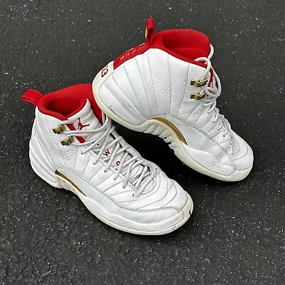 ⭐ Nike Air Jordan 12 XII Retro Shoes Sneakers White Red Gold 153265-107 Sz 7Y ⭐ • $34.99