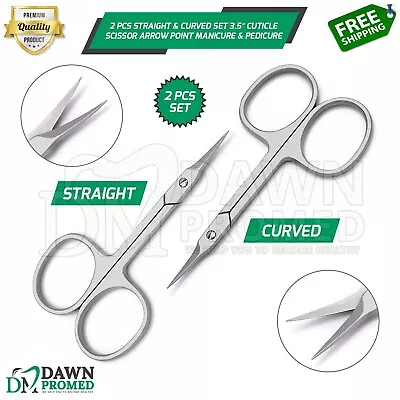 2 Pcs Straight & Curved Set 3.5” Cuticle Scissor Arrow Point Manicure & Pedicure • $8.40