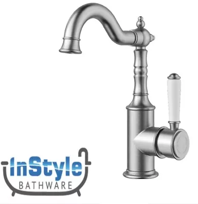 New- Vintage Range-Traditional Basin Mixer- White Ceramic Handle- BRUSHED NICKEL • $369