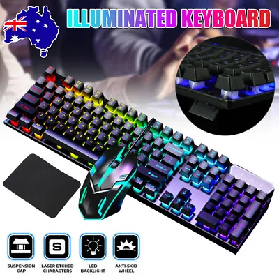T6 Wired Gaming Keyboard And Mouse Set With Mat RGB Backlit For PC PS4 Computers • $23.87