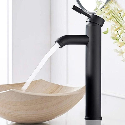 £18.99 • Buy Modern Bathroom High Rise Countertop Basin Sink Mixer Tap Tall Black Solid Brass