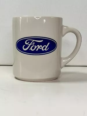 Vintage Ford Motor Company White Ceramic Coffee Cup Mug With Blue Oval Logo • $12.50