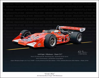 Gordon Johncock AAR Eagle 1973 Indy 500 Automotive Art Print - 11  X 14  • $50