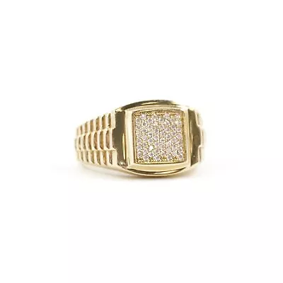 Men's 14K Yellow Gold Signet Ring With CZ Gemstones In Size 11 (6.5g) • $389.95
