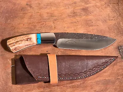 Ted Hern Custom Fixed Blade Mountain Man Knife - Elk Handle Turquoise Bolster • $224.95