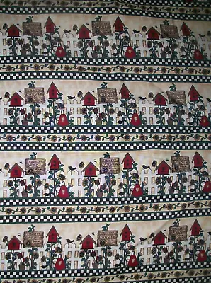 Vintage 90s Debbie Mumm SSI Country Garden Stripe Cotton Quilt Fabric Birdhouse • $9