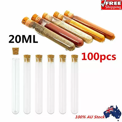 100x20ml 16x150mm Plastic Test Tubes W/ Cork Stopper Volume Candy Party Wedding • $39.56