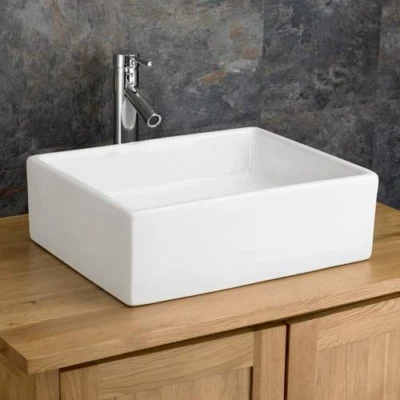 Large Freestanding Rectangular Countertop Basin In White Ceramic - FAULT • £22