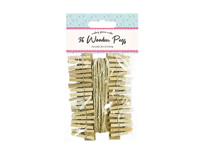 36 Mini Wooden Pegs With 2M Of String Photos Notes Cards Craft Micro UK • £2.79
