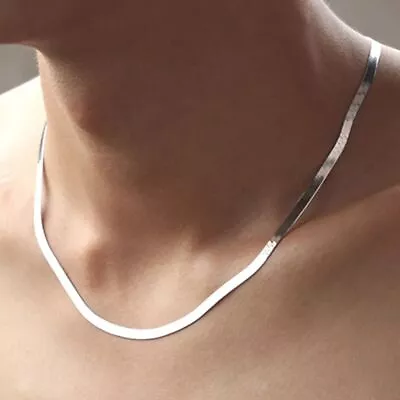 Herringbone Necklace Sterling Silver 925 Italian Chain Unisex Mens Jewelry Gift • $7.98