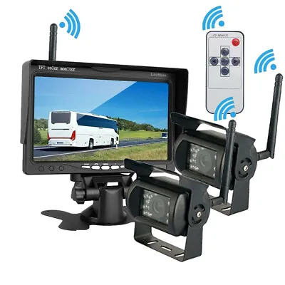 7  Monitor 2x Wireless Backup Camera Rear View System For Truck Caravan Bus RVs • $98.99