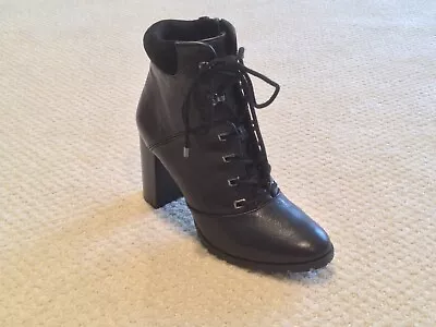 Antonio Melani Women's Black Leather Lace Up With Side Zipper Ankle Boot Size 7M • $29.99