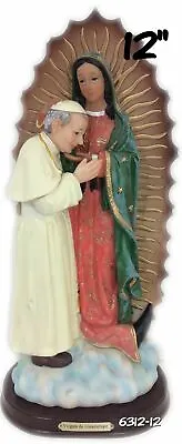 Virgen De Guadalupe Con Juan Pablo II Resin Statue Figurine  6312 • $44.99
