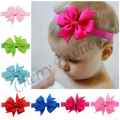 Baby Girls Hairband Bow Soft Head Elastic Band Headband Flower Hair Accessories • £2.99